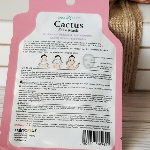 3/$25 ♥️ Korean Cactus Antioxidant, Antiflamatory Face Mask New - Picture 3 of 4